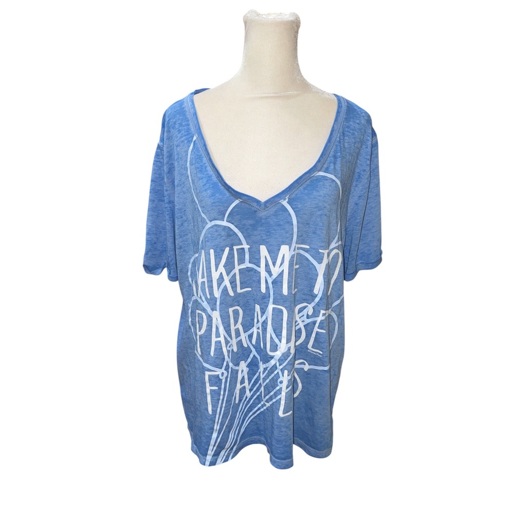 Disney Store Up Paradise Falls Blue Burnout V-Neck Graphic T-Shirt Womens L NWT